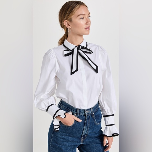 Alice + Olivia White Blouse with Black Accents Size XL/LG - Picture 3 of 13